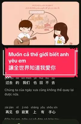 Học pinyin qua bài hát: Muốn cả thế giới biết anh yêu em 讓全世界知道我愛你 #xuhuong #lyrics #nhactrungquoc #hottren #nhacchill 