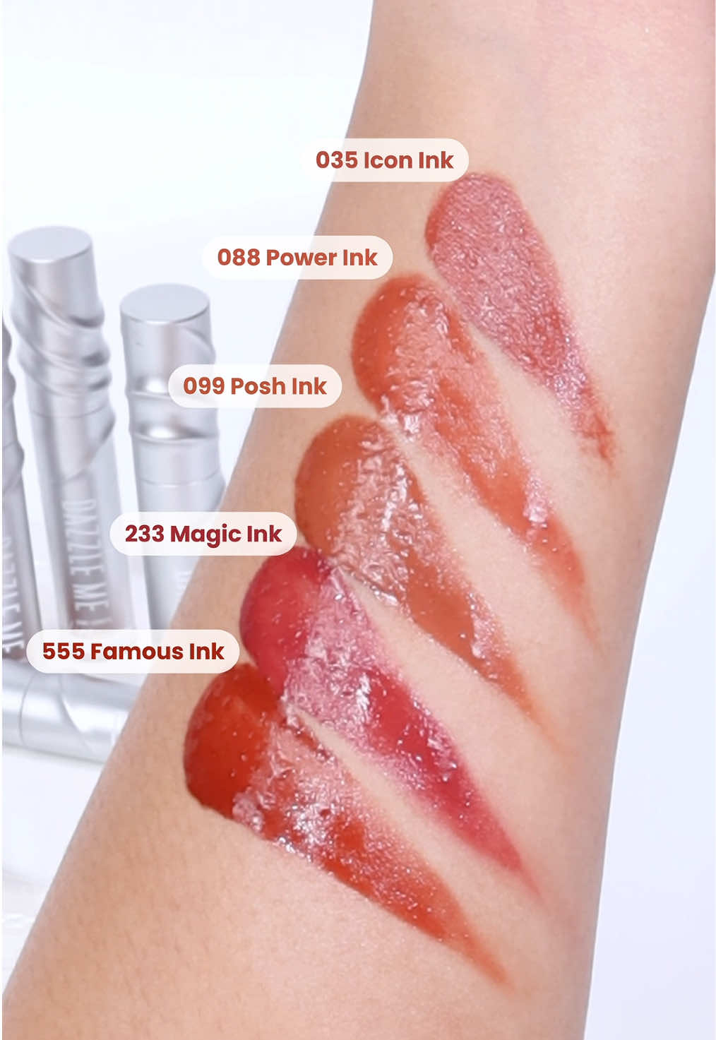 💫SWATCHES ALERT!💫 Semua shadesnya tuh pigmented, glossy, gak gampang geser! 🥹✨ Comment your fav shade #DazzleMeBeauty #DazzleMeMakeup #DazzleMeIndonesia #lippies #DazzleMeInkVinyl 