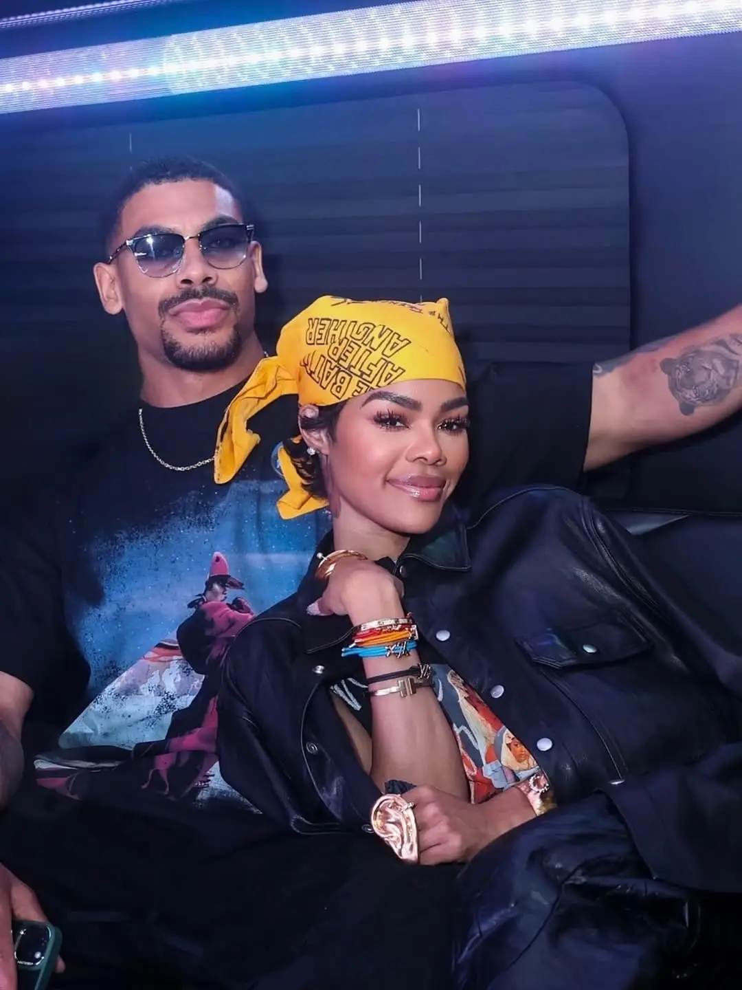 Yesterday #teyanataylor and I #aaronpierre at her album listening party in New York .