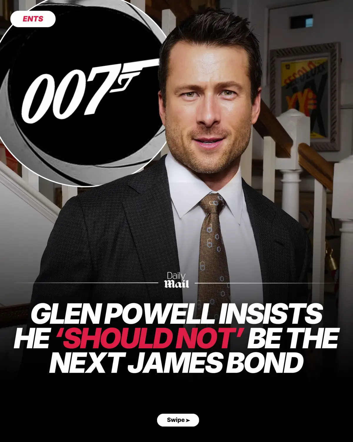 Glen Powell has insisted he 'should not' be in the running to play James Bond. The Top Gun: Maverick actor, 36, has been among those tipped to take over from Daniel Craig as the suave spy, but he feels that the role should go to an 'authentic Brit' rather than an American star. Glen, best known for his roles in Twisters and Anyone But You, told The Hollywood Reporter: 'I'm Texan. A Texan should not play James Bond. 'My family and I joke around, I can play Jimmy Bond, but I should not be playing James Bond. Get an authentic Brit for that job. That's who belongs in that tuxedo.' While Glen has ruled himself out of playing James Bond, he did confirm he and Sydney Sweeney are 'still talking' about making a sequel to Anyone But You. However, they have agreed they won't do so 'until it's the right idea', which 'requires patience', so fans may have to wait some time for the follow-up. Read more at Daily Mail #jamesbond #007 #movies 