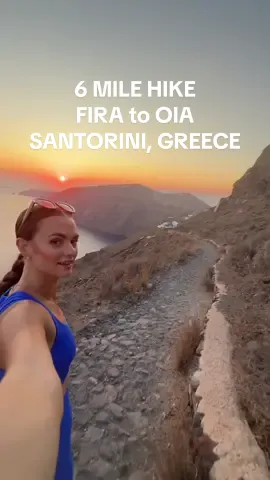 This 6 mile hike was the BEST part of the trip. It starts at the Atlantis Hotel in Fira, you walk through a couple different villages until you reach a rocky/dirt path and walk to the most popular city, Oia. It was breathtaking and only took us over 2 hours to complete. Bring lots of water. I recommend this hike in the evening when it’s cooler! #oia #greece #santorini #fira #greecetiktok 