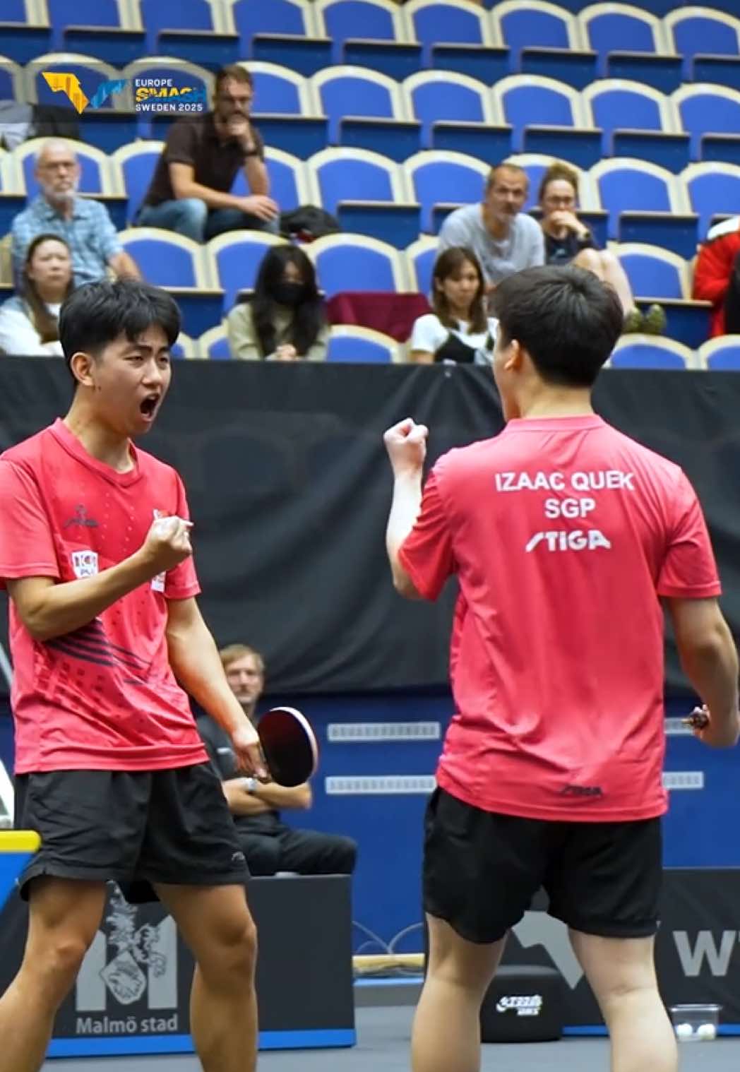 Singapore Men’s Doubles breakthrough Izaac Quek and Koen Pang hit a new high in the WTT Grand Smash series, taking down Liang/Wen to book their spot in the Semifinal🌟 #EuropeSmash #TableTennis