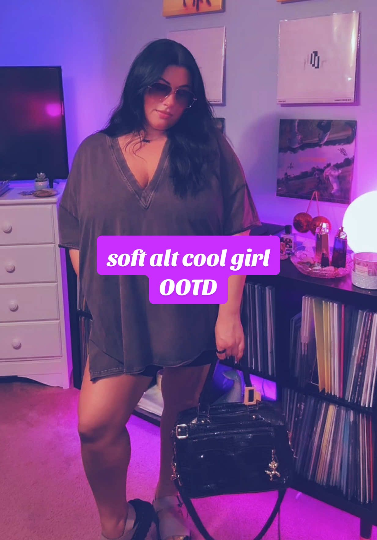 my absolute go to outfit for when i wanna look like my cool alt girl self but i also don’t want to think too hard about putting something together top is @FP Movement @Free People  shoes are @Dr. Martens  bag is @Rebecca Minkoff sunnies are @DEZI EYEWEAR  #OOTD #alternative #altfashion #altfashioninspo #softaltcoolgirl 