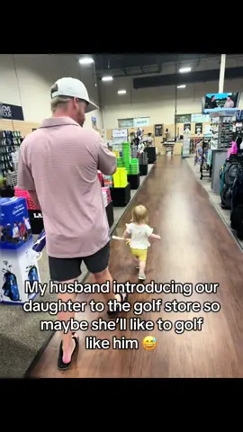 She’s already his mini me! What more could he ask for? #golf #dad #daughter #fyp #husbandwife 