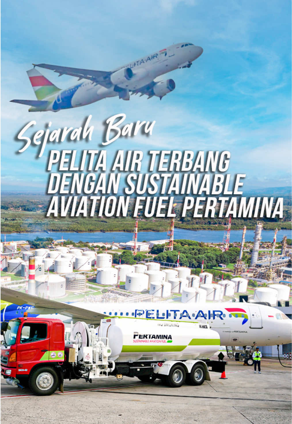 Sejarah baru tercipta. Pelita Air mengudara dengan Sustainable Aviation Fuel produksi Pertamina. Langkah kecil dari langit Indonesia, untuk masa depan bumi yang lebih hijau. Bahan bakar ramah lingkungan, karya anak bangsa. Inilah energi masa depan kita. Pertamina Grup & Pelita Air bersama-sama wujudkan penerbangan berkelanjutan untuk generasi mendatang. Terbang lebih hijau, terbang lebih jauh, bersama Pertamina SAF🌎✈️🌱 #EnergizingYou #HUT80RI  #IndonesiaMaju  #BersatuBerdaulat 