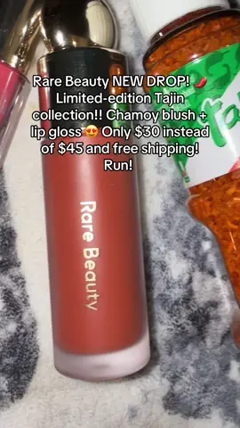 Rare Beauty x Tajín just dropped! 🌶 Blush + lip gloss in Chamoy for only $30 (worth $45) — and free shipping! 🛍️ Run, bestie! 💨