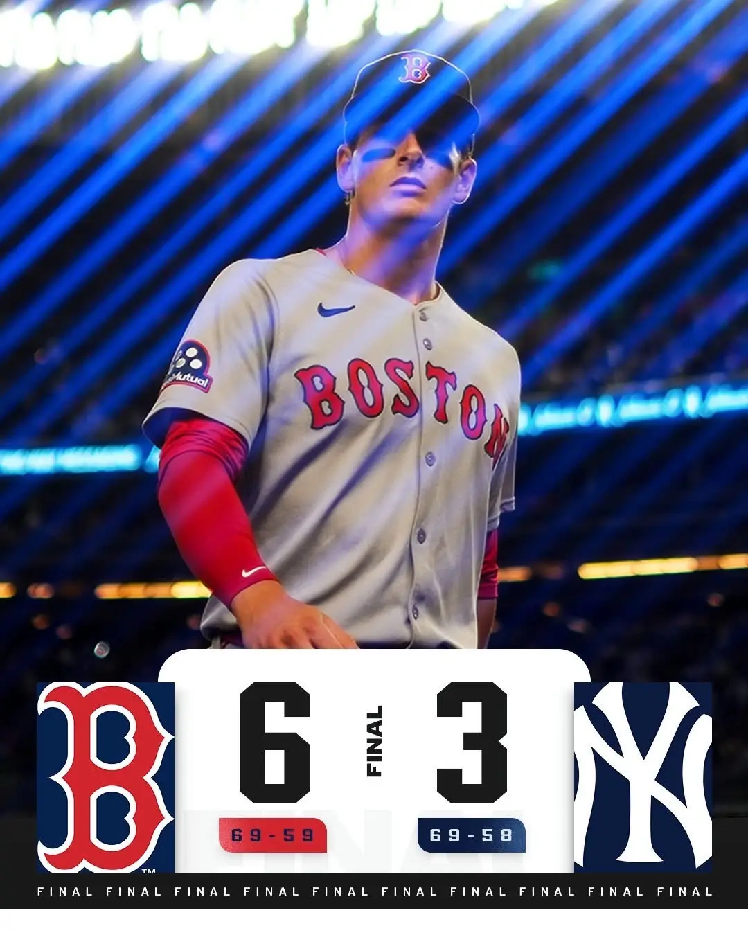 Red Sox Win!  Red Sox 6 Yankees 3 Win - Greg Weissert (5-4)  Loss - Luke Weaver (3-4) Save - Aroldis Chapman (23) #redsox #yankees #MLB #yankeestadium  @Boston Red Sox @Yankees @MLB 