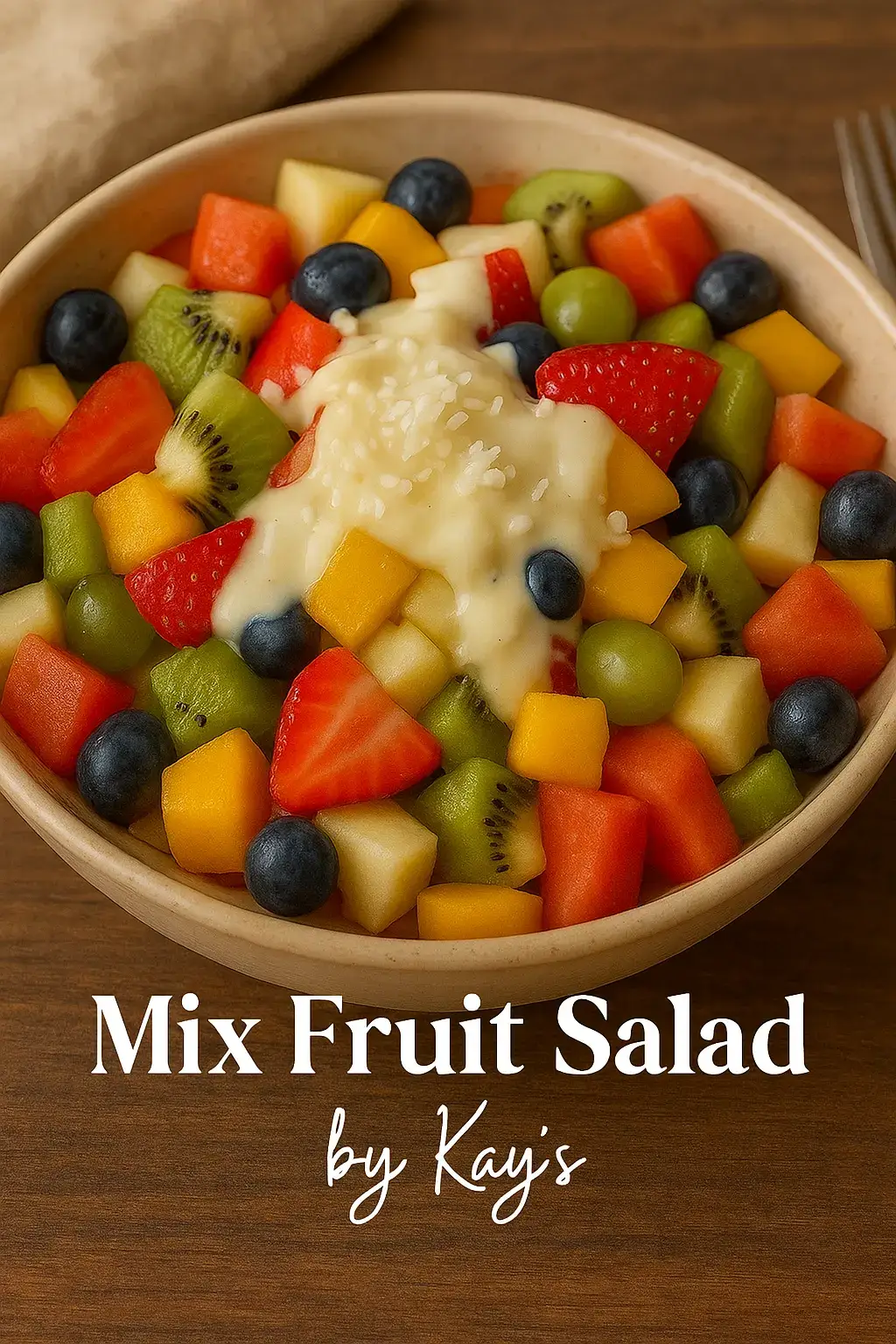 ✨ Segarnya potongan buah + creamy dressing bikin nagih! Siapa bilang dessert sehat nggak bisa bikin puas? 🥝🍓🍇 Salad buah ini penuh warna, segar, manis alami, dan creamy dari dressing mayonaise, susu kental manis, yogurt, plus sentuhan lemon. Pas banget dinikmati siang hari atau jadi menu penutup keluarga di rumah ❤️ 👉 Cobain recook resepnya di rumah, gampang banget dibuat! 📌 Save dulu resepnya biar nggak lupa, lalu tag aku  kalau kamu udah coba ya 🍴 #dessert #fyp #fypシ #Recipe #indonesia 