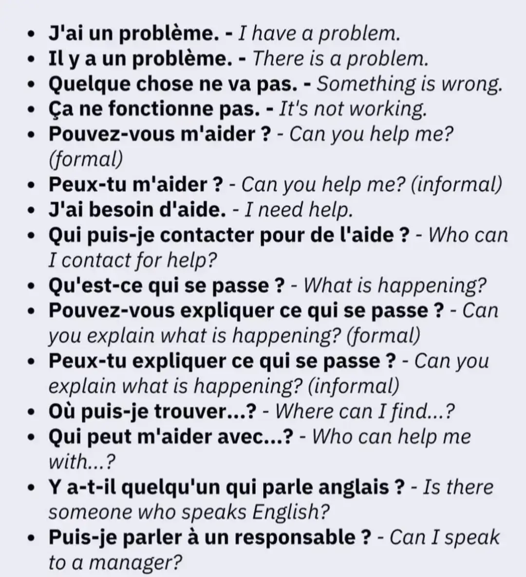 👋 Prêt à t'en sortir dans toutes les situations en anglais ? 🚀 Aujourd'hui, on va apprendre les phrases essentielles pour exprimer un problème et demander de l'aide. Que ce soit en voyage ou dans un contexte professionnel, ce vocabulaire est indispensable ! 🤩 J'ai un problème. = I have a problem. Ça ne fonctionne pas. = It's not working. Pouvez-vous m'aider ? = Can you help me? (formal) J'ai besoin d'aide. = I need help. Qu'est-ce qui se passe ? = What is happening? Où puis-je trouver... ? = Where can I find...? Y a-t-il quelqu'un qui parle anglais ? = Is there someone who speaks English? Puis-je parler à un responsable ? = Can I speak to a manager? Avec ces phrases, tu seras prêt à affronter n'importe quelle situation ! 😉 Dis-moi en commentaire quelle est la situation où tu as le plus besoin d'aide en anglais ! 👇 N'oublie pas de t'abonner pour plus de contenu comme ça ! 📲 Merci 😚 #Anglais #Expressions #Voyage #ApprendreLanglais #TiktokEducation
