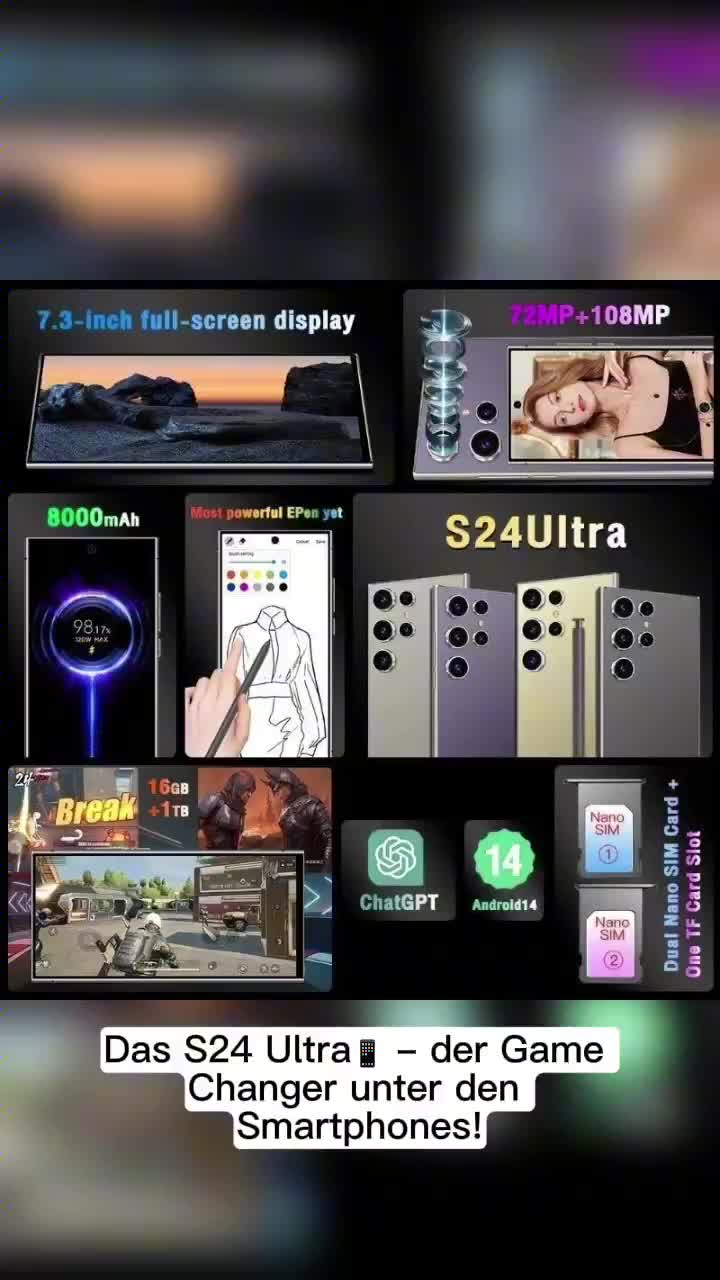 Neue S24 Ultra Smartphone: 7,3 Zoll Display, 16GB+1TB Speicher, EntsperrtDas S24 Ultra ist das ultimative Smartphone für alle, die die Zukunft erleben möchten!
7,3 Zoll Display
16GB+1TB Speicher
Entsperrt
Inklusive Stift
5G-Technologie
Bestelle jetzt!#S24Ultra
#Smartphone
#5G
#Display
#Speicher
#Entsperrt
#Stift
#Technologie 