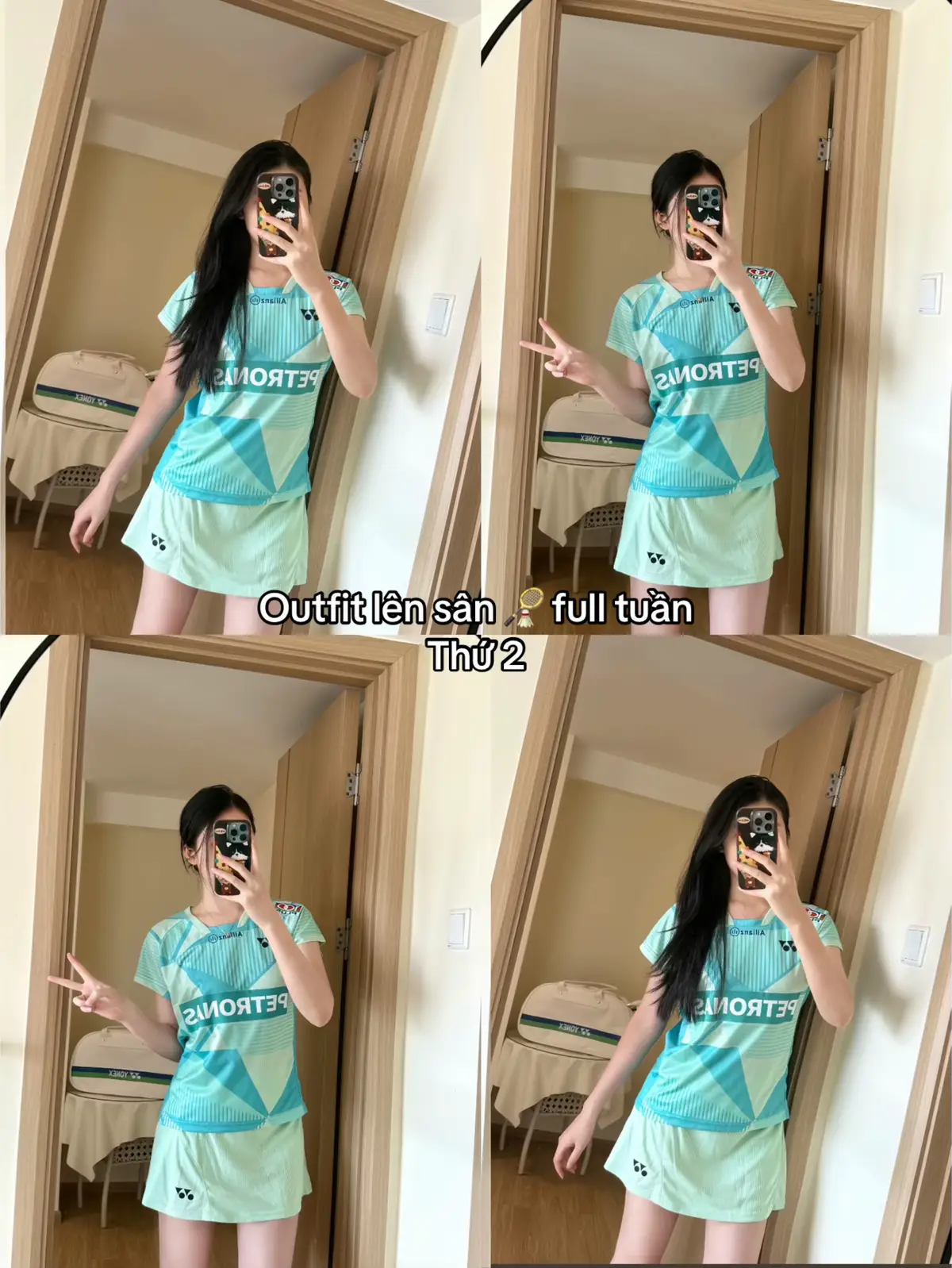 Outfit lên sân full tuần cho các chị em 🏸🫶 #outfitcaulong #caulong #badminton #quanaocaulong #phukiencaulong 