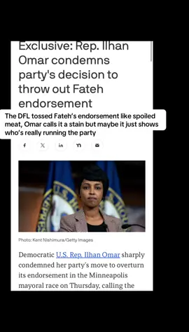 Rep. Ilhan Omar condemned the Democratic–Farmer–Labor (DFL) Party’s decision to revoke its endorsement of State Senator Omar Fateh in the Minneapolis mayoral race, calling it a “stain on our party.” She and other key DFL officials argue the move risks deepening the rift between centrist and progressive factions and could weaken the party’s grassroots momentum. The reversal stemmed from electronic voting system flaws at the DFL convention, which undercounted ballots and improperly eliminated a candidate #IlhanOmar #OmarFateh #minneapolis  #Democrat  #tiktokpartner 