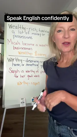 🙋🏼‍♀️What’s the difference between wealthy and worthy? These words are often confused  by English learners.  🗣️Want to speak English confidently?  ⭐️Master confusing English words in 5 minutes a day—so you never freeze in conversation again. Check out link in my bio.  #LearnEnglish #fyp #foryoupage #speakenglishconfidently #whatsthedifference 