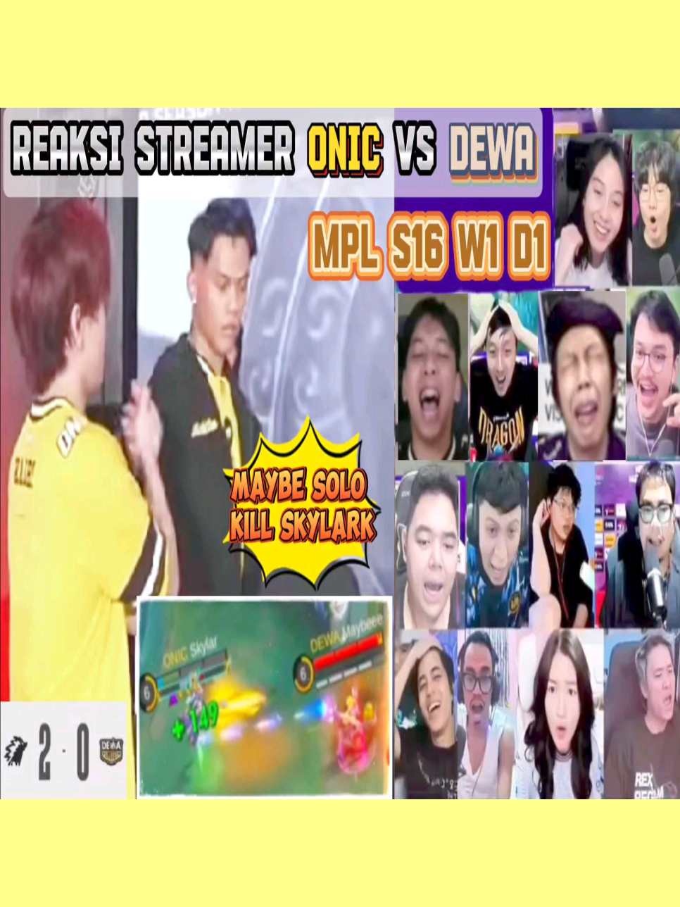 Maybee Solo Kill Skylark 😱 Reaksi Streamer ONIC VS DEWA | MPL ID S16 W1 D1 #mlbbcreator  #mpls16 #MerdekaMabar #MobileLegendsBangBang #MLBB 
