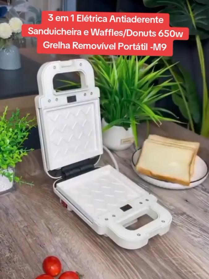 3 em 1 Elétrica Antiaderente Sanduicheira e Waffles/Donuts 650w Grelha Removível Portátil -M9. 🔗 Link na Bio! #achadosshopee #shopee #sanduicheira #eletrica @Meu Business Online @Meu Business Online @Meu Business Online 