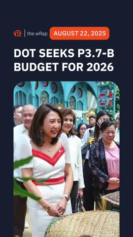 The Department of Tourism seeks P3.7 billion in funding for 2026 to bolster tourism promotions, a 3% decrease from its 2025 budget. It asks P500 million for branding and promotions —nearly five times the P100 million allocated for 2025. #newsph #fyp #rappler