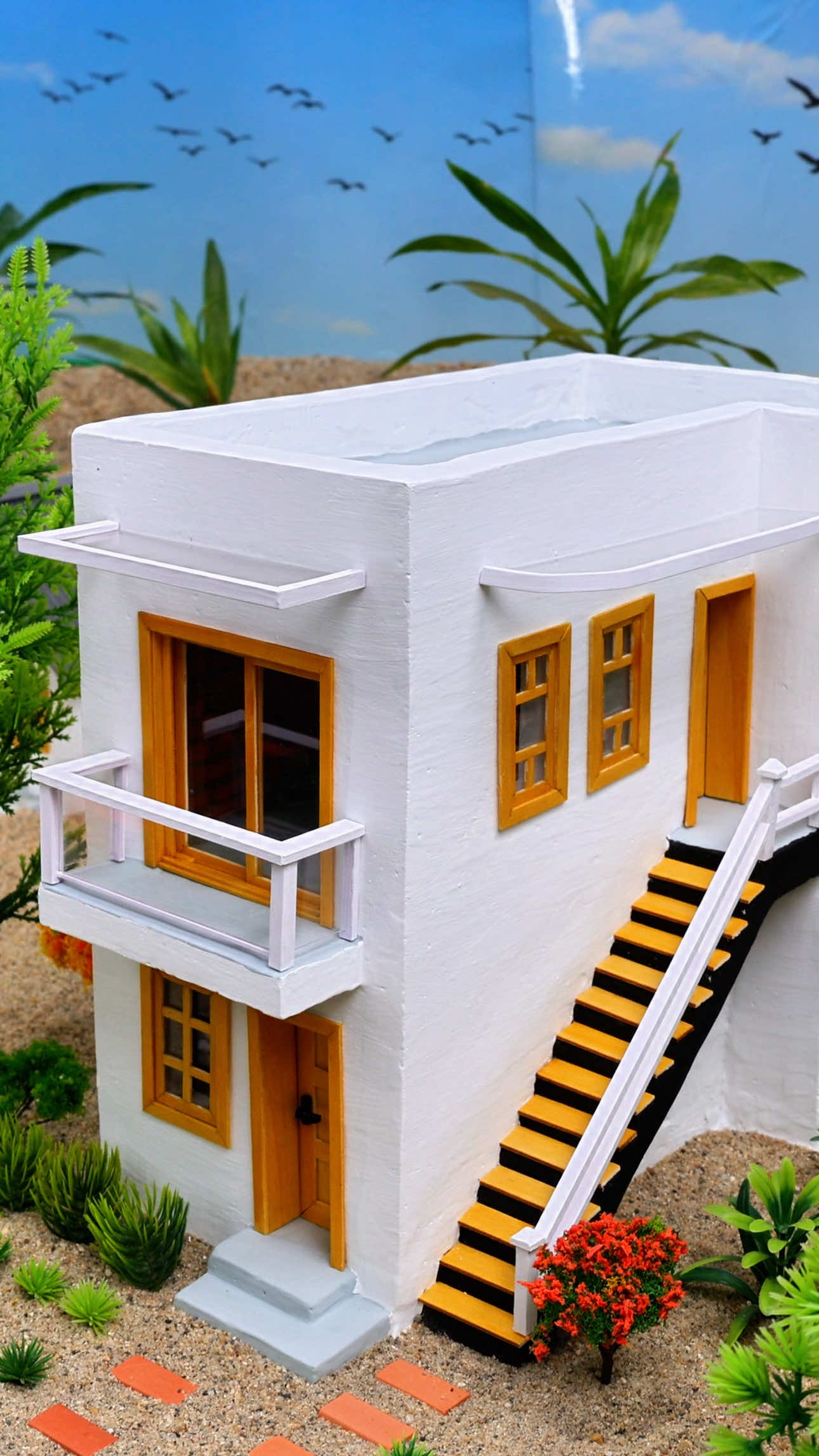 Beautiful Modern 2-Story Villa with Exterior Staircase – Part 2: Second Floor & Finishing | Contemporary Architecture #miniature #luxuryvilla #dreamhouse #vfuho #DIY #house #mrzofy
