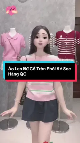 Áo Len Nữ Cổ Tròn Phối Kẻ Sọc Hàng QC #aonu #aoxinh #aolennu #xuhuong #viral 