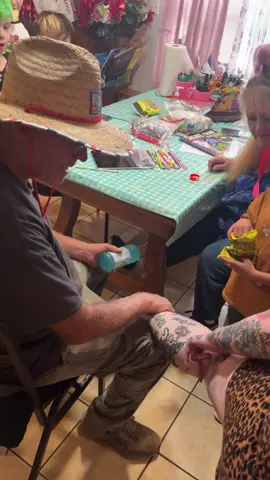 Surprising my grandpa with a tattoo for him 😅🖤🖤🖤 #cowmask #funnytattoos #grandpa #goofy #funny 