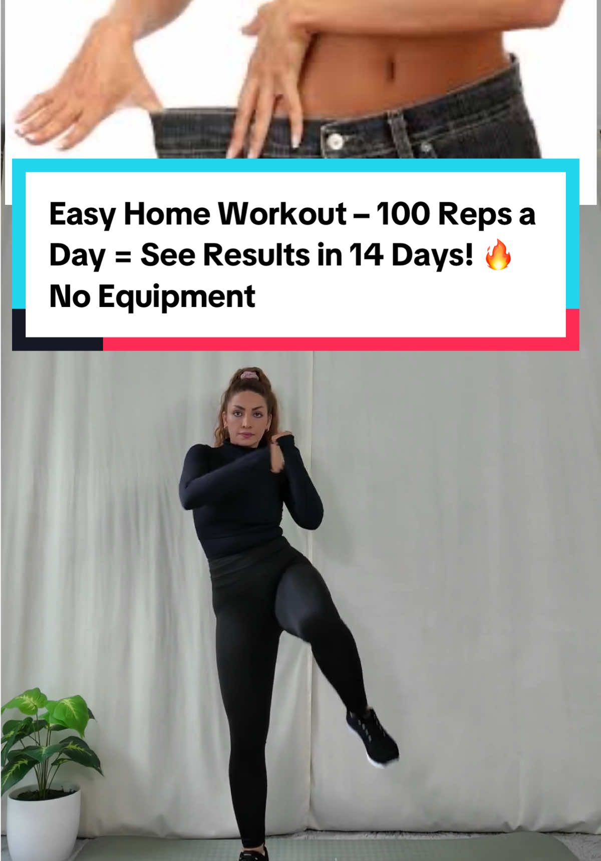 ✅ Looking for a simple no-equipment workout? Do this move 100 times a day 💪 In just 14 days you’ll see amazing changes in your energy & body shape! ✨ 👉 No gym, no tools – just YOU and your favorite music 🎶 #homeworkout #fatburn #noequipmentworkout #fitnessmotivation #TikTokFitness 
