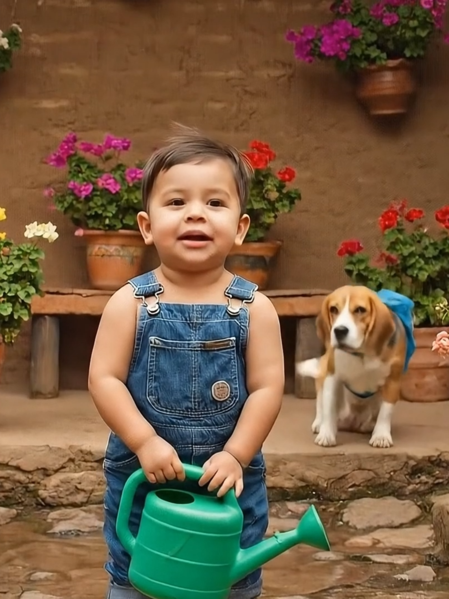 Bebé jardinero riega las flores de su abuelita  #perrochacarron #bebe #humor #ia #tierno #cutebaby #bebes #abuelita