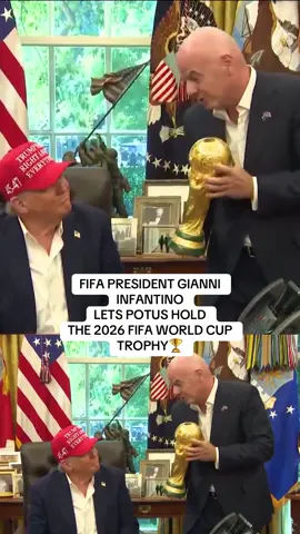 FIFA President Gianni Infantino: “It’s for winners only — and since you are a winner, of course you can as well touch it...” 🏆 #fifa #donadtrump #lionelmessi 