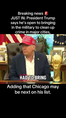 JUST IN: President Trump says he’s open to bringing in the military to clean up crime in major cities, adding that Chicago may be next on his list. #news #breakingnews #trump #open #bringing #military #chicagocities #usa 