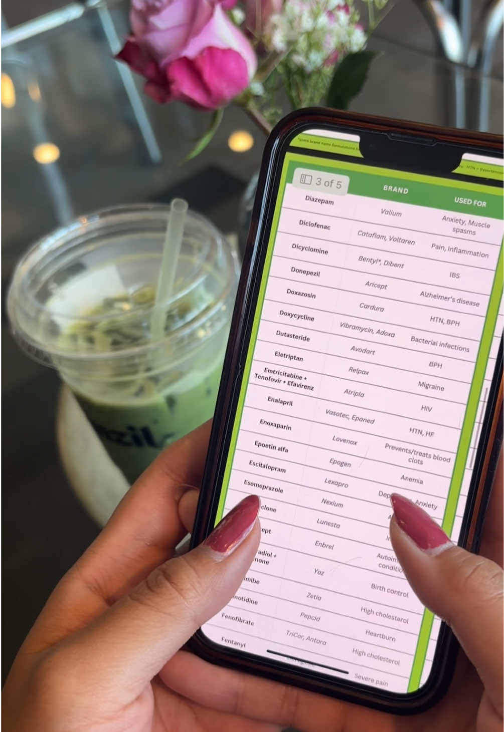The perfect notes on the go while I grab my matchy. ✨Pro Tip: have your notes accessible by phone so you can review anytime without lugging around your laptop! #StudyTips #TikTokLearningCampaign #ptcb @Manzil.Cafe 