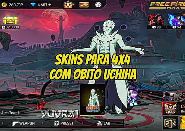 SKINS PARA 4X4 VERSÃO OBITO UCHIHA#freefire #FFxNARUTOSHIPPUDEN #obitobundle#yuvisingh769 #ff_yuvraj769 
