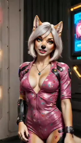 She is a cyber-wolf in floral armor, conquering the future with one glance. 🦊💥 #AImodel #AIgenerated #neuralnetwork #virtualmodel #fashion  ❤️ Like if her T-pose energized your day! 💬 Which futuristic accessory should I add — neon ears or a holographic tail? Write below 🚀