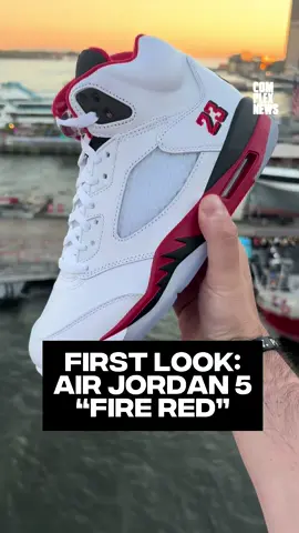 Here’s an in-hand look at the upcoming “Fire Red” Air Jordan 5 (Black Tongue) 🔥 Are you copping? 