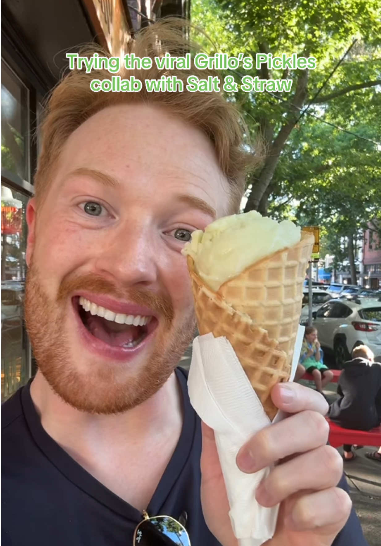 Trying the @Grillo's Pickles x @Salt & Straw pickle ice cream collab 🥒  #pickle #icecream 