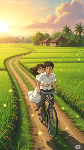 Rustic Couple Cycle Ride ❤️ #ghibli #Love #romance 