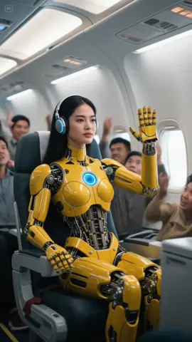 The passengers are astonished to see a robot on the plane #robot #humanoid  #aiart 