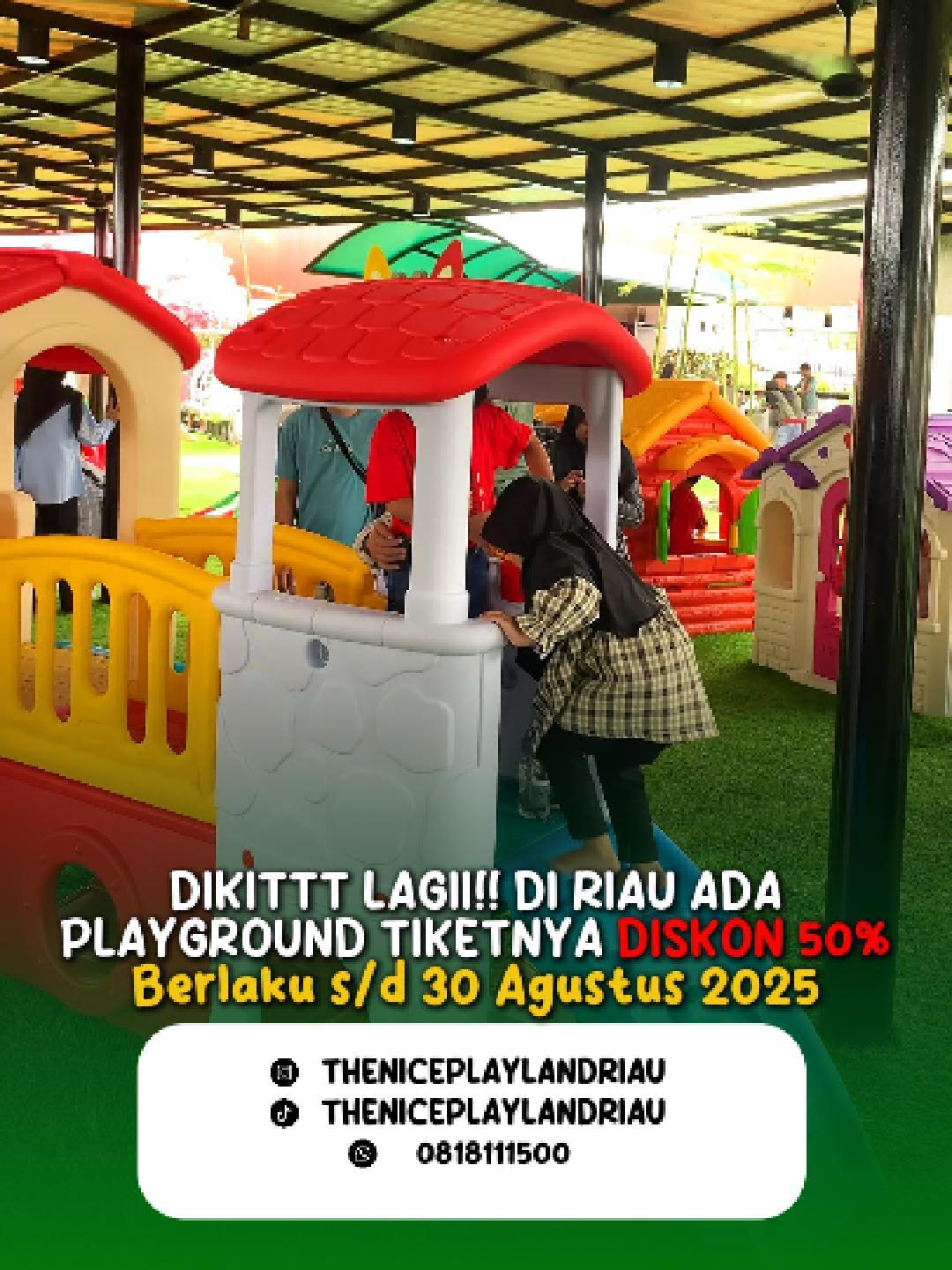 Solusi Liburan Seru Bareng Geng nihhh‼️ The Nice Playland Riau ada PROMO BARU nih guys! DISKON 50% dengan ajak Minimal 10 Orang dan Khusus di Weekday aja. Promo ini Berlaku 1-30 Agustus 2025. YUK AJAK SEMUANYA KE THE NICE UNTUK NIKMATIN PROMO INI! Fasilitas yang tersedia 𝗣𝗹𝗮𝘆𝗴𝗿𝗼𝘂𝗻𝗱 - 𝗥𝗲𝘀𝘁𝗼 - 𝗠𝘂𝘀𝗵𝗼𝗹𝗮 - 𝗙𝗼𝗼𝗱𝗰𝗼𝘂𝗿𝘁 - 𝗧𝗼𝗶𝗹𝗲𝘁 - 𝗣𝗮𝗿𝗸𝗶𝗿𝗮𝗻 (𝗠𝗼𝘁𝗼𝗿 - 𝗠𝗼𝗯𝗶𝗹 - 𝗕𝘂𝘀) ∽∽∽ 𝗔𝗹𝗮𝗺𝗮𝘁 𝗝𝗮𝗺 𝗢𝗽𝗲𝗿𝗮𝘀𝗶𝗼𝗻𝗮𝗹 ∽∽∽ 📍 𝗟𝗼𝗸𝗮𝘀𝗶 : Jl. Sembilang, RT.003/RW.001, Limbungan Baru, Kec. Rumbai Pesisir, Kota Pekanbaru, Riau 28266 🕗 𝗝𝗮𝗺 𝗢𝗽𝗲𝗿𝗮𝘀𝗶𝗼𝗻𝗮𝗹 : Weekday & Weekend (08.00 s/d 21.00) Reservasi rombongan : 0818-111-500 Buat liat keseruan bermain kita jangan lupa follow sosmed kita yaa😻 IG:@theniceplaylandriau Tiktok :@TheNicePlaylandRiau #TheNicePlayland #TheNice #TheNicePlaylandRiau #Riau #Sumatera #WisataRiau #WisataSumatera #WisataRombongan #Playground #TamanBermain #Restoran #Foodcourt #Wisata