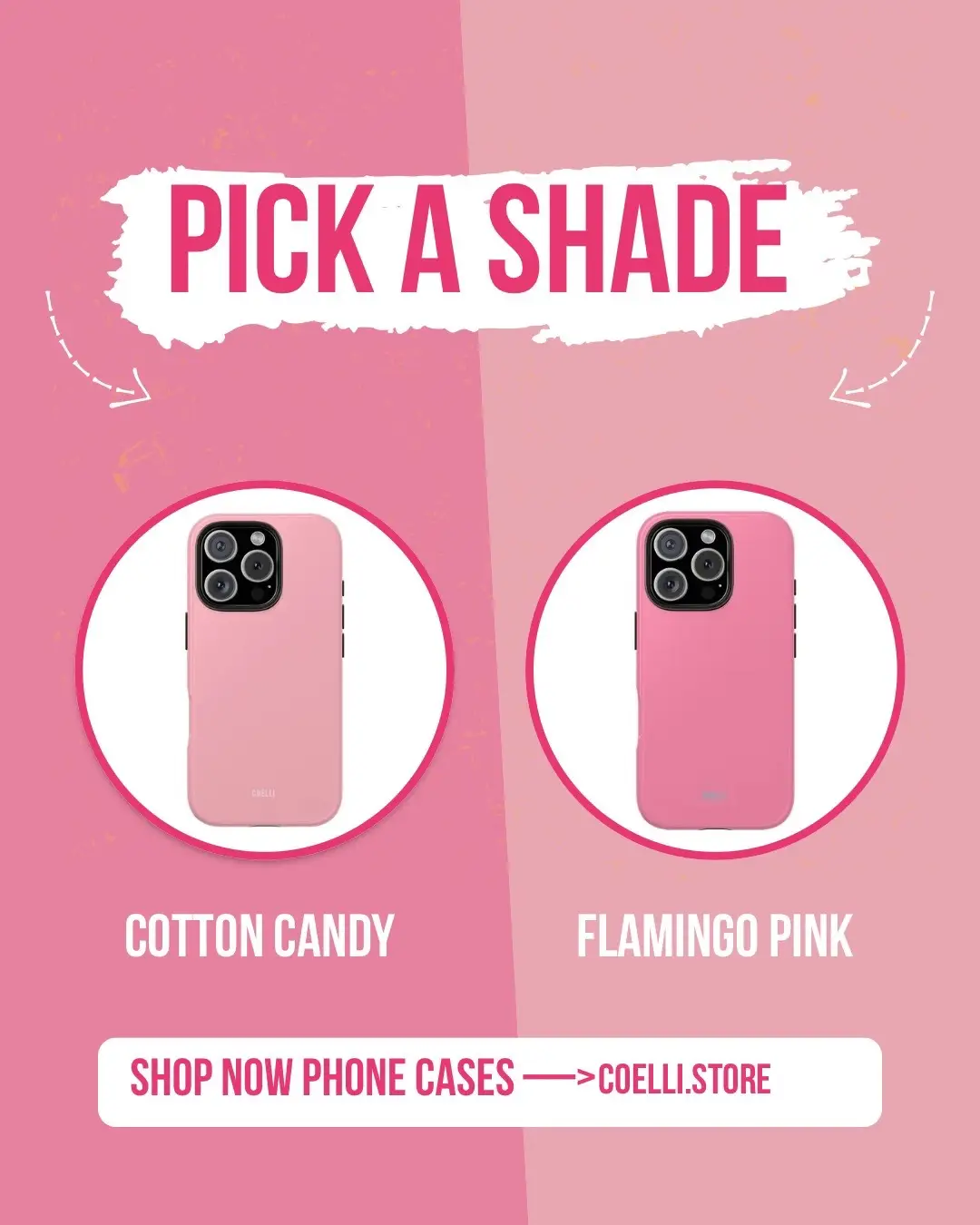 Your phone deserves a look as bold as you are. 👉 Soft & sweet in Cotton Candy 🎀 or 👉 Bright & bold in Flamingo Pink 🦩 No matter your pick, you’re rocking exclusive Coelli style + protection. #CoelliCases #PickAShade #CottonCandyPink #FlamingoPink
