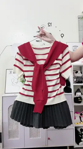 Áo len mongtogi kẻ ngang kèm khăn thuỷ thủ xinh #stylehanquoc #meyreview #xuhuong 