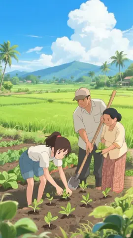 bercocok tanam di kebun bersama ayah ibu 🫑🥒🌽🍆 #pedesaanindonesia  #GhibliVibes#anime  #indonesia#ghibli