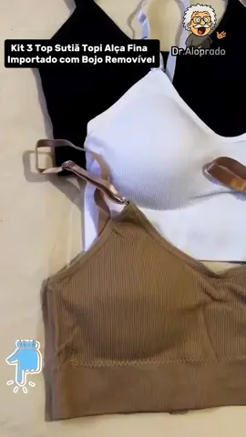 KIT 3 TOP SUTIÃ TOPI ALÇA FINA IMPORTADO COM BOJO REMOVÍVEL  #tiktokshop #sutia #top #confortoeestilo #foryoupage 