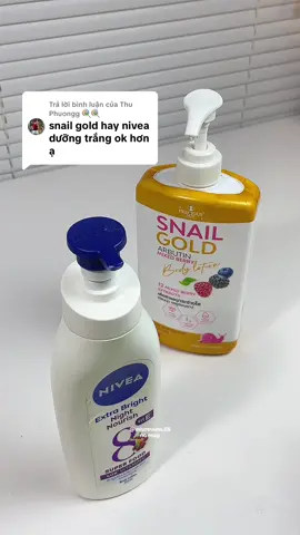 Trả lời @Thu Phuongg 🍭🍭 Nếu bà muốn dưỡng trắng tốt thì chọn Snail Gold ổn hơn nhe #miureview65 #duongtrang #snailgold #nivea #duongthe 