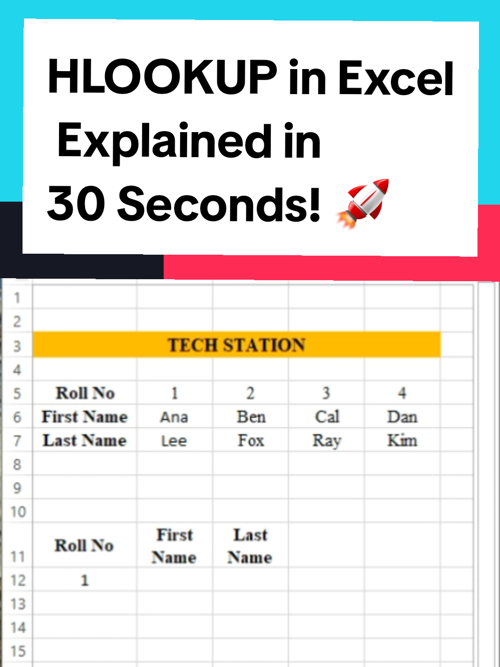 Master HLOOKUP in Excel 🔎✨ Learn how to search data across rows in seconds! Perfect for beginners & students 📊💡 #ExcelTips #for #foru #foryoupage #fyp 