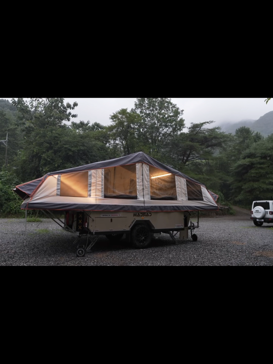 Camping in Heavy Rain With A New Tent Trailer  part:1 #camping #campinglife #carcamping #tentcamping #rain 