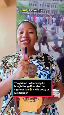 “Boyfriend collects wig he bought for girlfriend on her sign-out day 😂 After taking Gehgeh’s lecture ,Gehgeh’s teachings in action? #Gehgeh #funnytiktok #uktiktok #tranding #relationshipgoals 