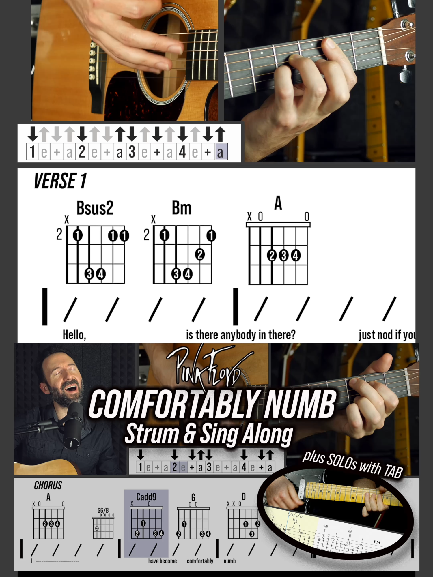 Here's a strum and sing play along for Comfortably Numb by Pink Floyd. First try to play it with all downstrums, getting to know the chord changes. The strum patterns I play are just a suggestion. The optional passing chords keep the vibe of the original recording, but those are not necessary if you find them difficult. For the complete song and lesson, where we go over chord tips and strumming technique, as well as some theory, go to our YouTube channel, and if you'd like all of the TAB, guitar pro files, and the lyric and chord sheet - along with a deeper 45 minute lesson where we go over all of the sections in detail, head to Patreon! Links in the description. . . . . #pinkfloyd #comfortablynumb #acousticguitar #pinkfloydthewall #beginnerguitar #guitarlesson #martinguitars #martinguitar #strumming #guitarlessons #guitarlesson #guitar #guitartok #guitarteacher #guitarteachers #guitartutorial #guitarcover #pinkfloydcover #playalong #jamtrack #guitarra #guitarist #guitaristsoftiktok #powmusic