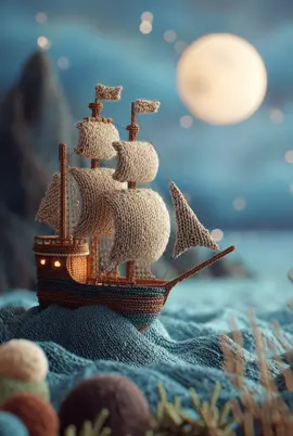 ⛵✨ All aboard the knitted ship of dreams! A magical journey through oceans made of yarn, where every wave tells a cozy story. 🧶💙 Would you join this adventure? 🌊✨ ⸻ #knittedworld #yarnart #tinyadventures #cozyvibes #handmadeworld     