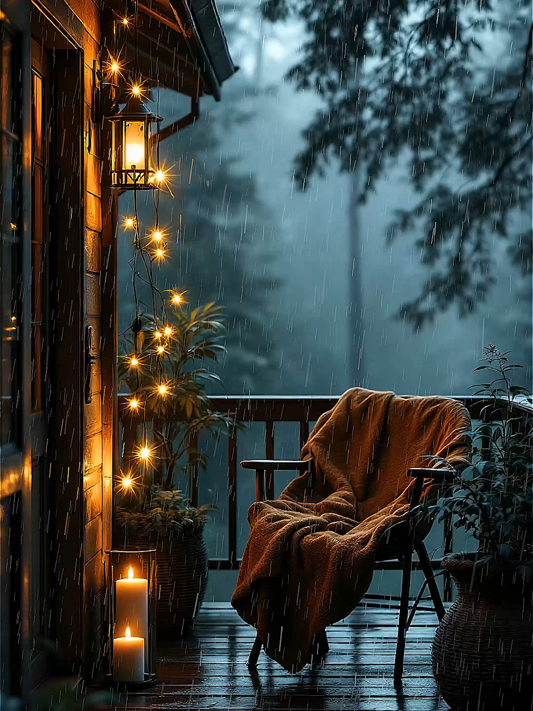 Rain-washed porch, candle glow—sound on. 🌧️🕯️ ⠀ Cozy cabin ambience: steady rain on roof and wood, gentle wind in pines, faint drips—no music, pure calm for study, reading or sleep. ⠀ #rainambience #cozyporch #cabinlife #porchsounds #relaxingvideo #asmrsounds #ambientvibes #slowliving #ambiancehometv