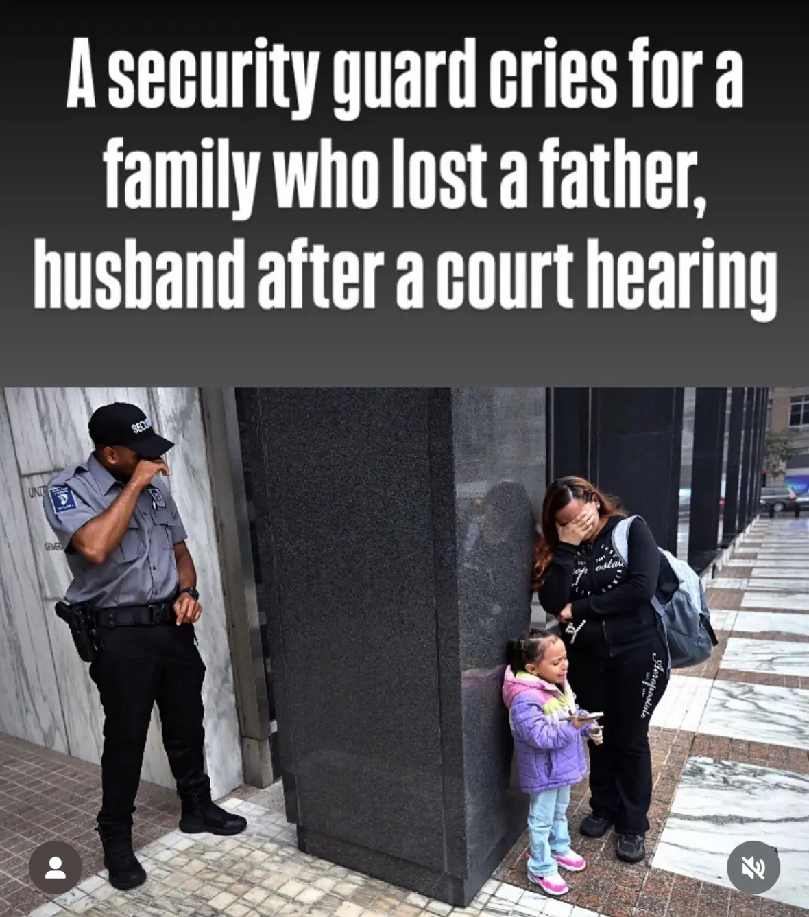 Security guard cry’s after seeing a wife and daughter shed tears as husband is taken away at court hearings.  Salute to you kind sir for showing true compassion. People can only take so much before sadness turns to rage!! #wakeup #fyp #immigrantsmakeamericagreat #fypシ゚viral 