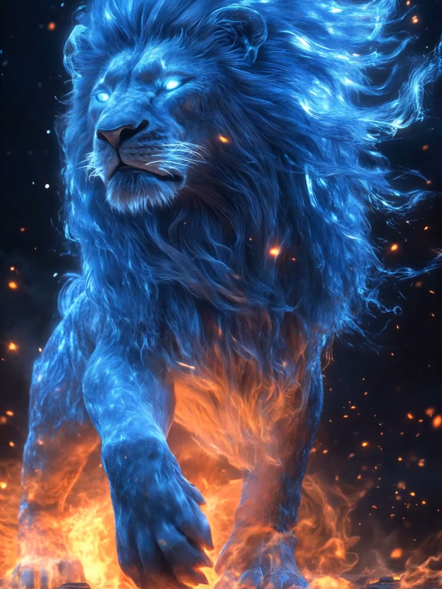 Live Wallpaper | Mythical Lion #lion #fantasy #livewallpaper #bluefire #legendarybeast #epicvibes #aivideo #wallpapervideo #mythicalcreature