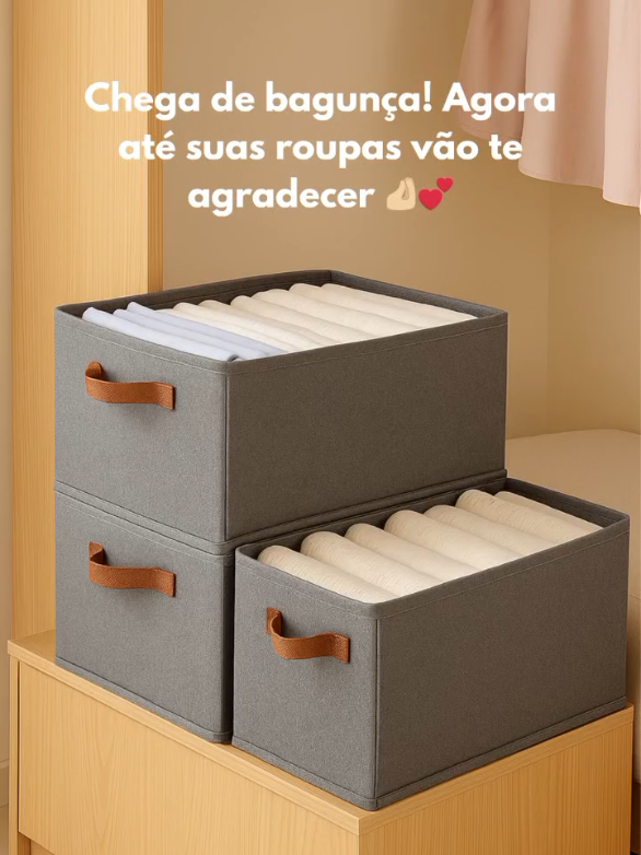 🔗 Link exclusivo nos comentários! ✨ Adeus bagunça, olá organização! Esse kit com 6 caixas organizadoras dobráveis é perfeito para manter roupas, toalhas e acessórios sempre no lugar 😍 ✔️ Resistente e dobrável ✔️ Design moderno que deixa o armário lindo ✔️ Espaço extra sem gastar muito
