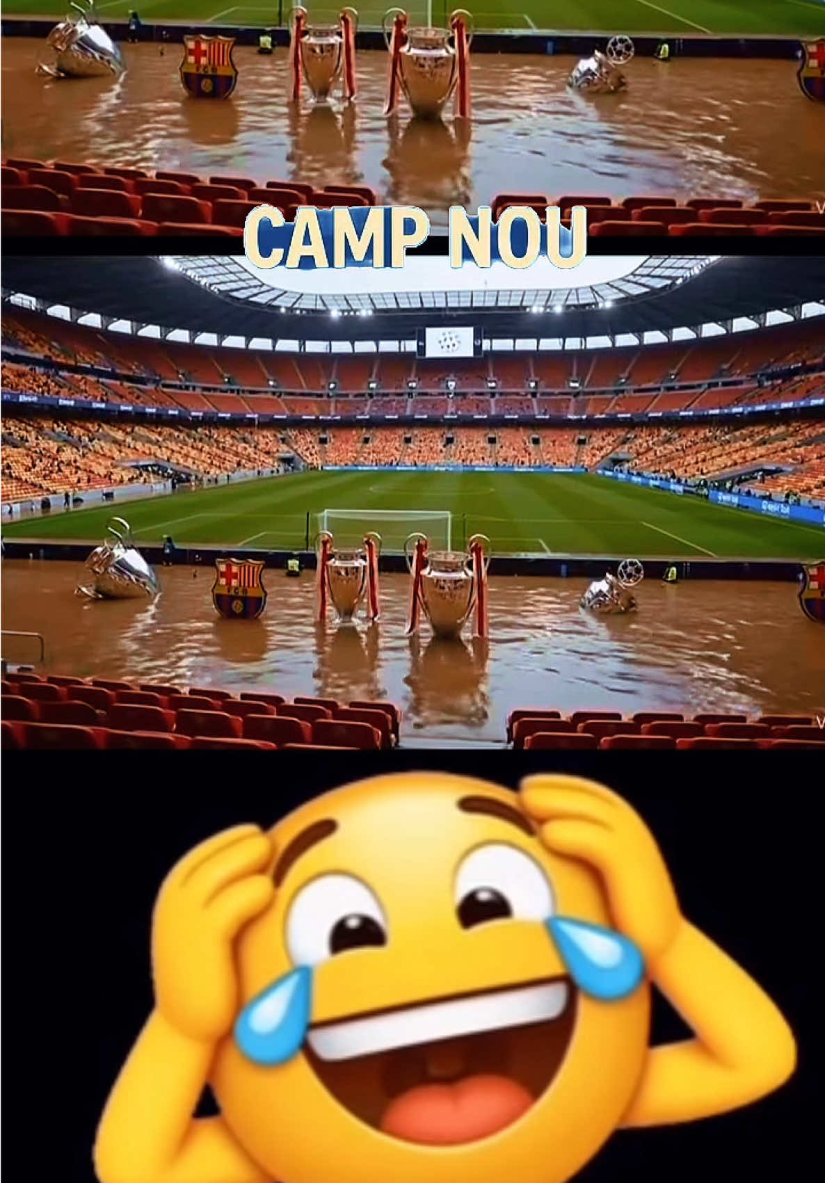 El CAMP NOURUINAS CAMPO NUEVO INUNDADO ACHICAN AGUA CON CUBOS Y CAJAS... 😂😂😂😂 mes que un club #barcelona #campnou🔴🔵 #ligaespañola #videovirales2015 